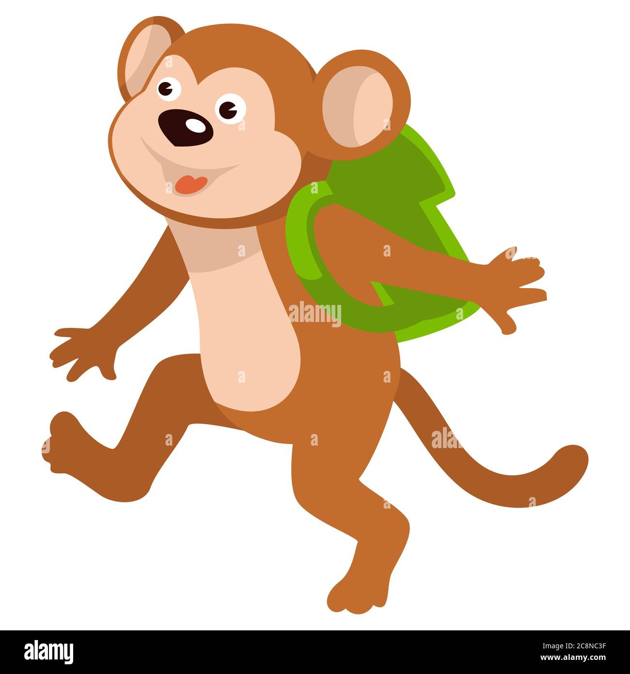 Bébé singe portant une sacoche sur les épaules marchant jusqu'à l'école Illustration de Vecteur