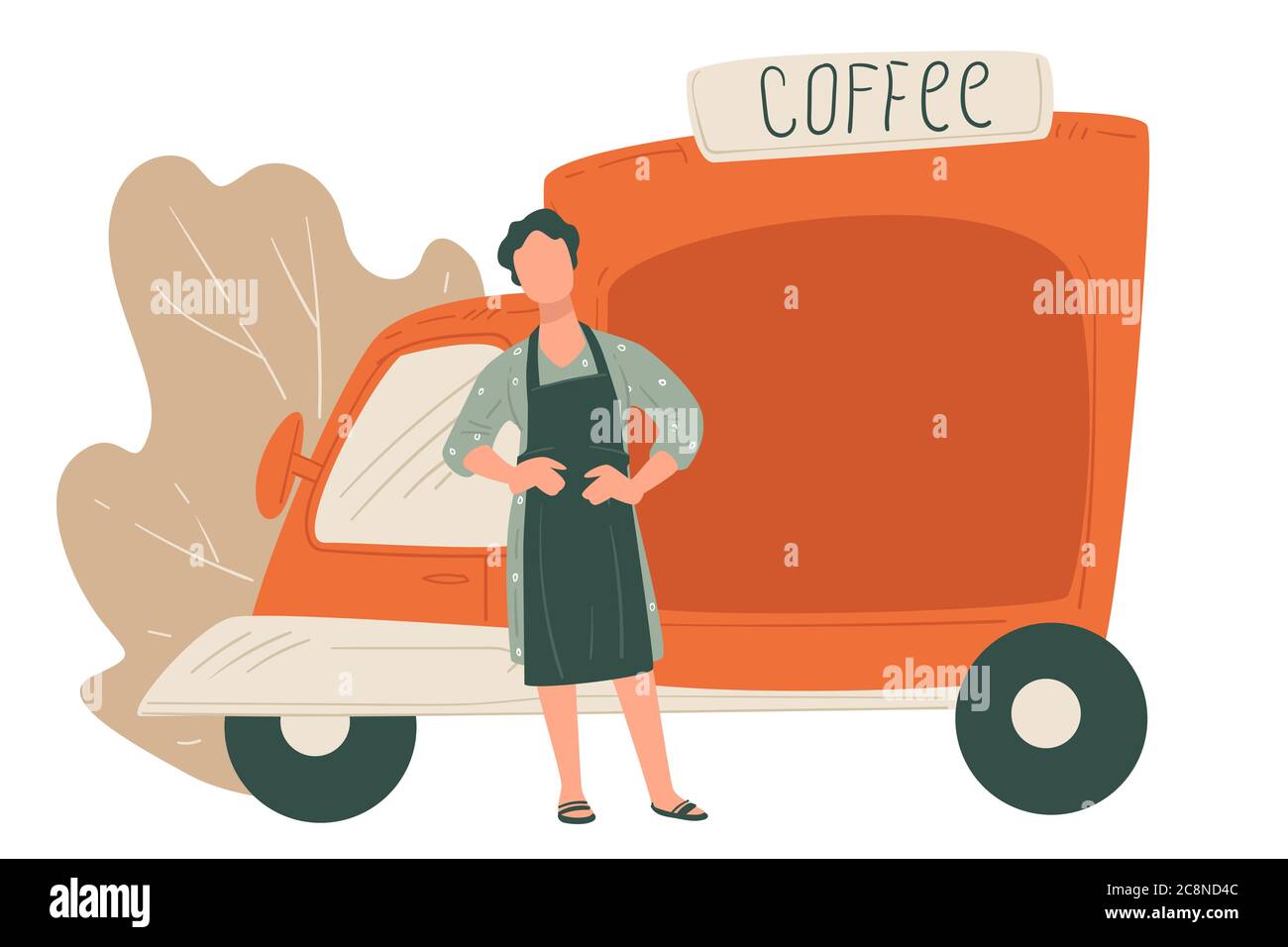 Camion à café, vendeur ou fournisseur, café ou boutique Illustration de Vecteur