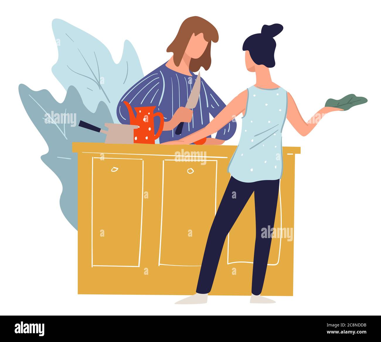 Les femmes cuisinant dans la cuisine, les gens préparant des repas à la maison Illustration de Vecteur