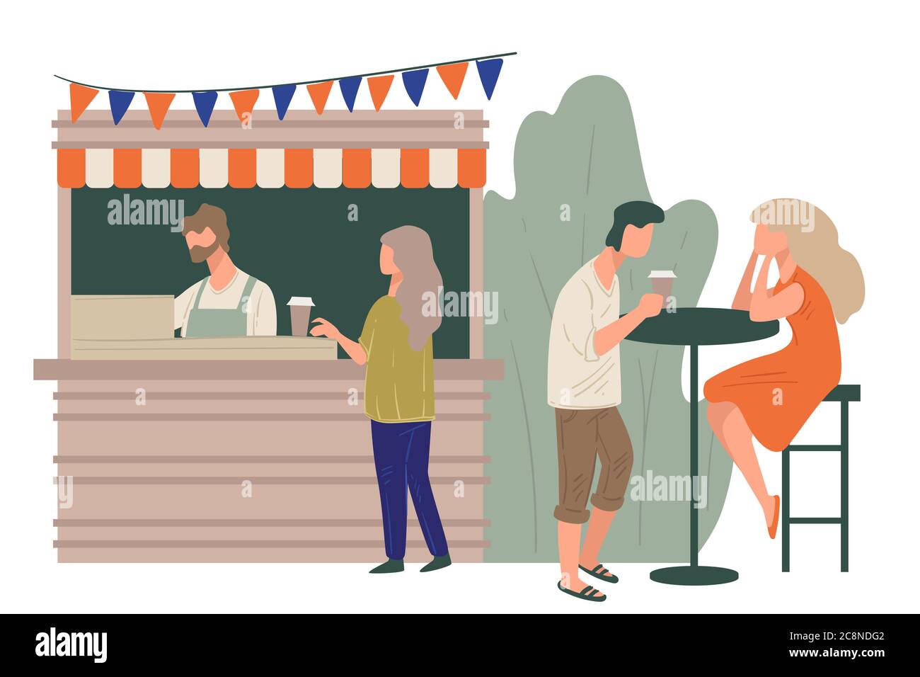 Café-restaurant ou café-restaurant avec terrasse extérieure Illustration de Vecteur