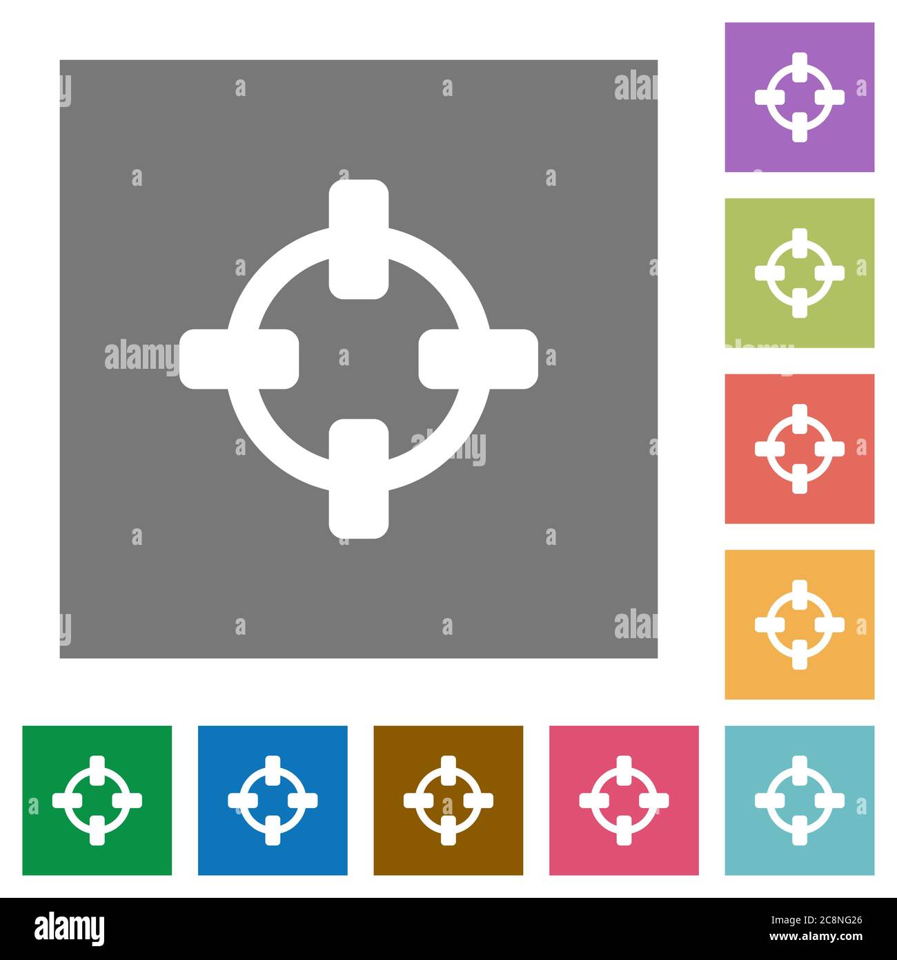 Icône de réticule plat définie sur fond carré de couleur. Illustration de Vecteur