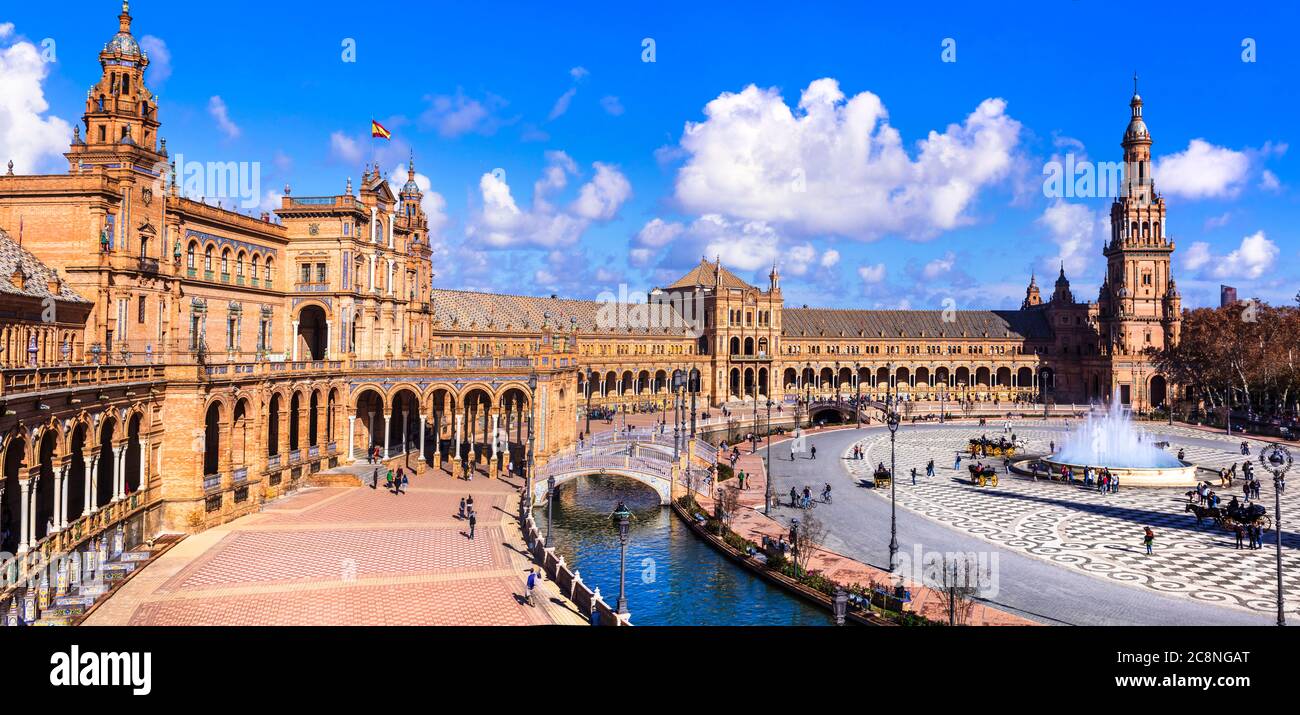 Sites célèbres d'Andalousie, Espagne - belle ville de Séville, Plaza de Espana (place de l'Espagne) Banque D'Images