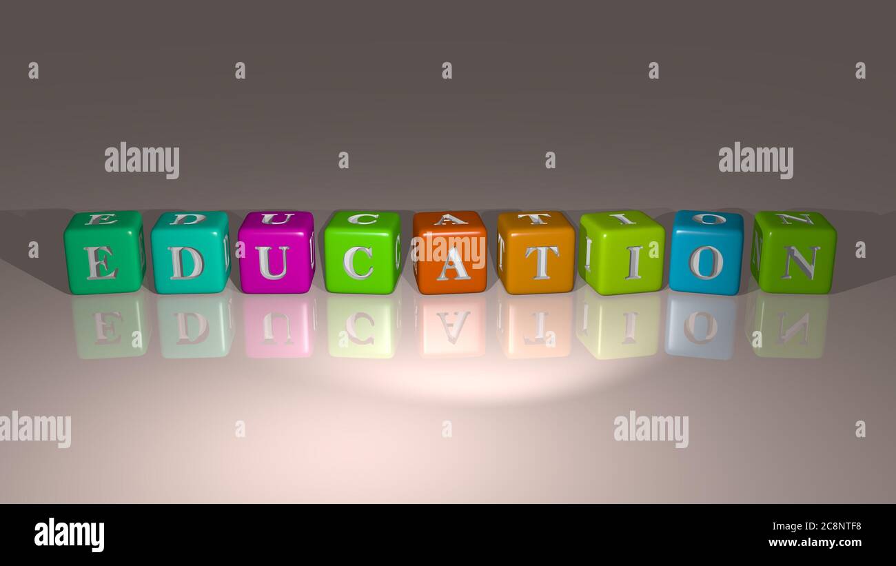 Éducation combinée par des lettres de dés et de couleur de croisement pour la signification connexe du concept. Illustration et fond. Illustration 3D Banque D'Images