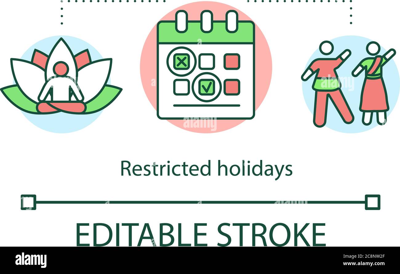 Icône de concept de vacances restreintes. Célébrations publiques indiennes. Calendrier des festivals et événements. Illustration de l'idée de vacances en option. iso vectoriel Illustration de Vecteur