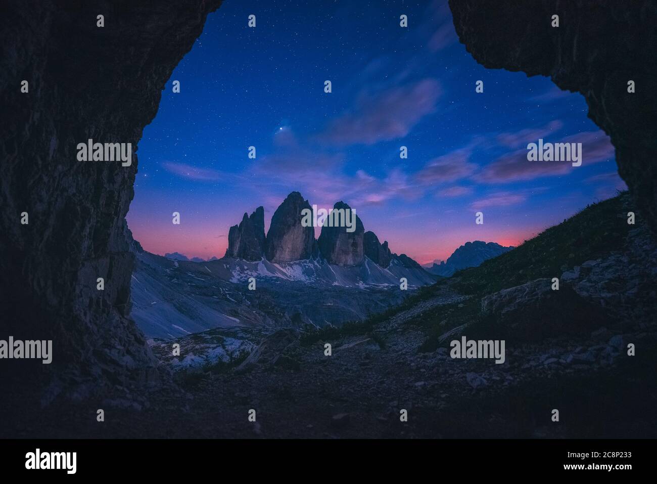 Tre Cime di Lavaredo la nuit, Alto Adige, Tyrol du Sud, Italie Banque D'Images