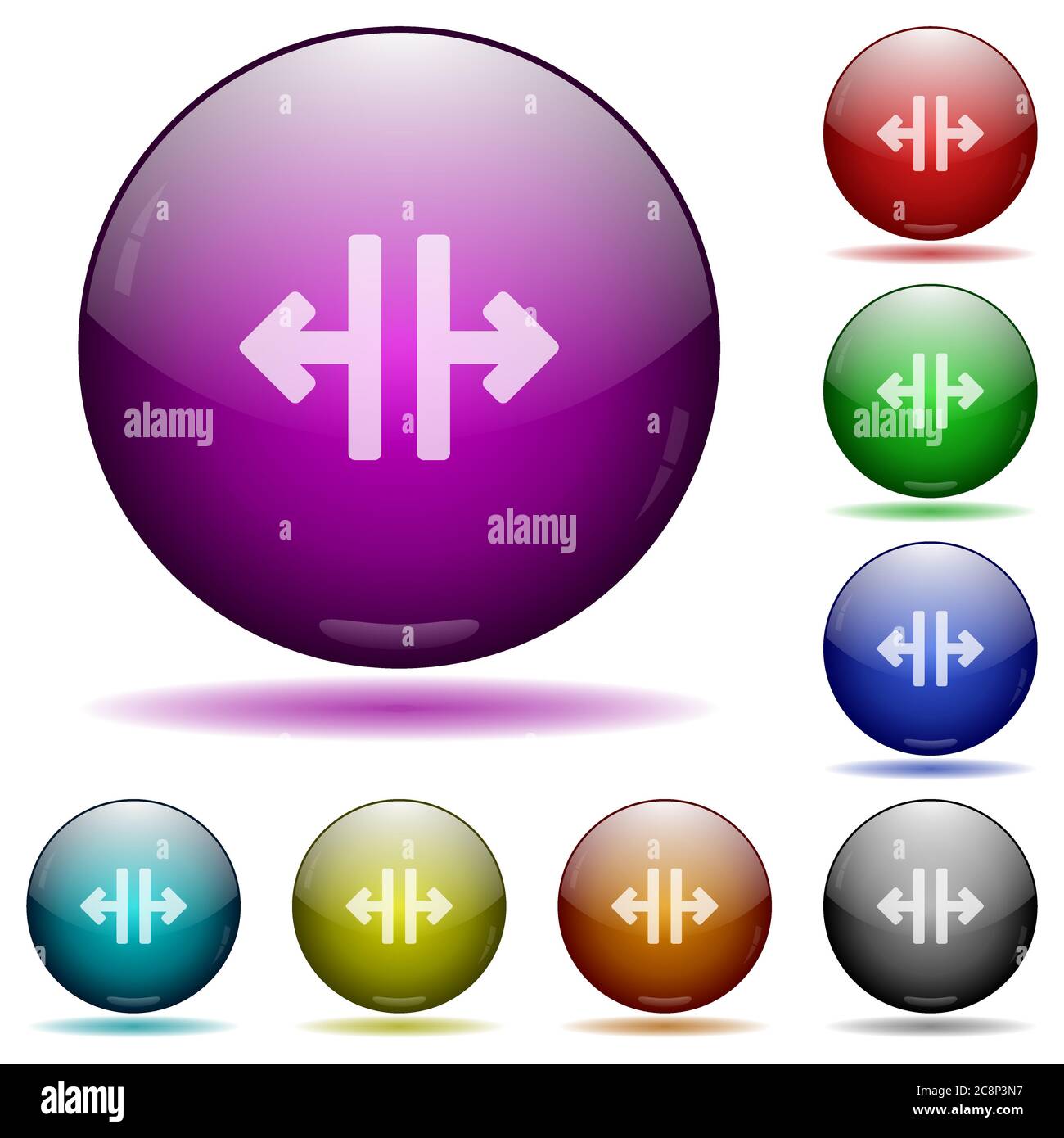 Jeu de couleurs boutons sphériques en verre divisé vertical avec ombres. Illustration de Vecteur