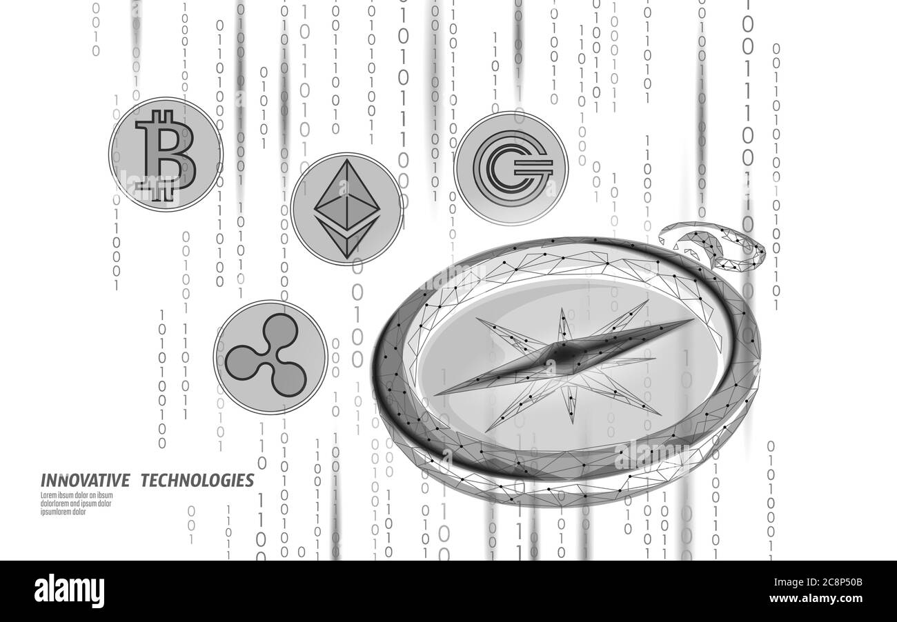 Ethereum Bitcoin Ripple monnaie numérique crypto-monnaie boussole paiement en ligne. Technologie d'échange d'informations Big Data. Bleu résumé Internet Illustration de Vecteur