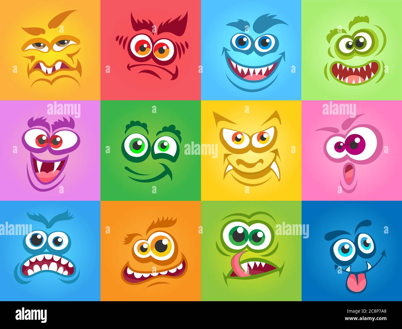 Émotions monstres visages Illustration de Vecteur