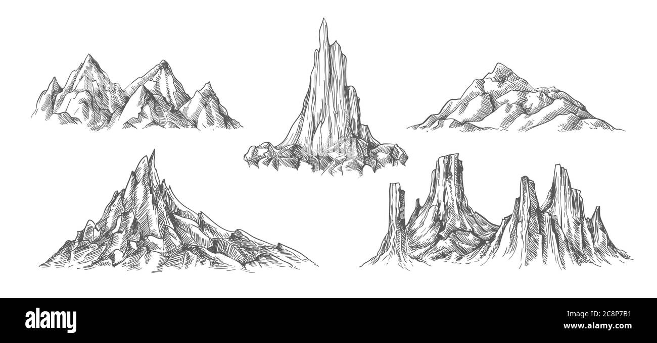 Paysage de montagnes dessiné à la main Illustration de Vecteur