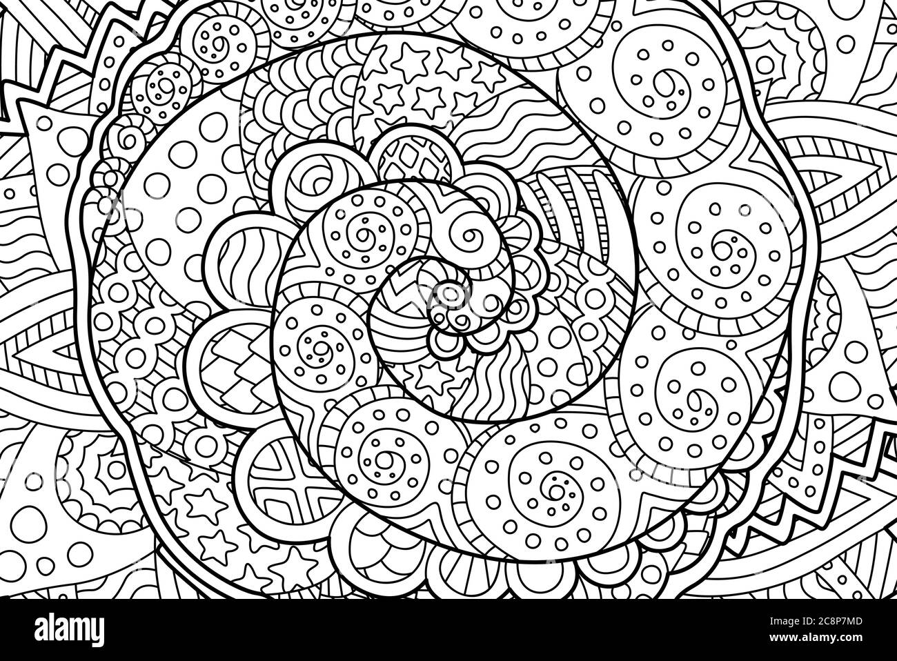 Belle page de livre de coloriage avec rectangle abstrait art avec spirale Illustration de Vecteur
