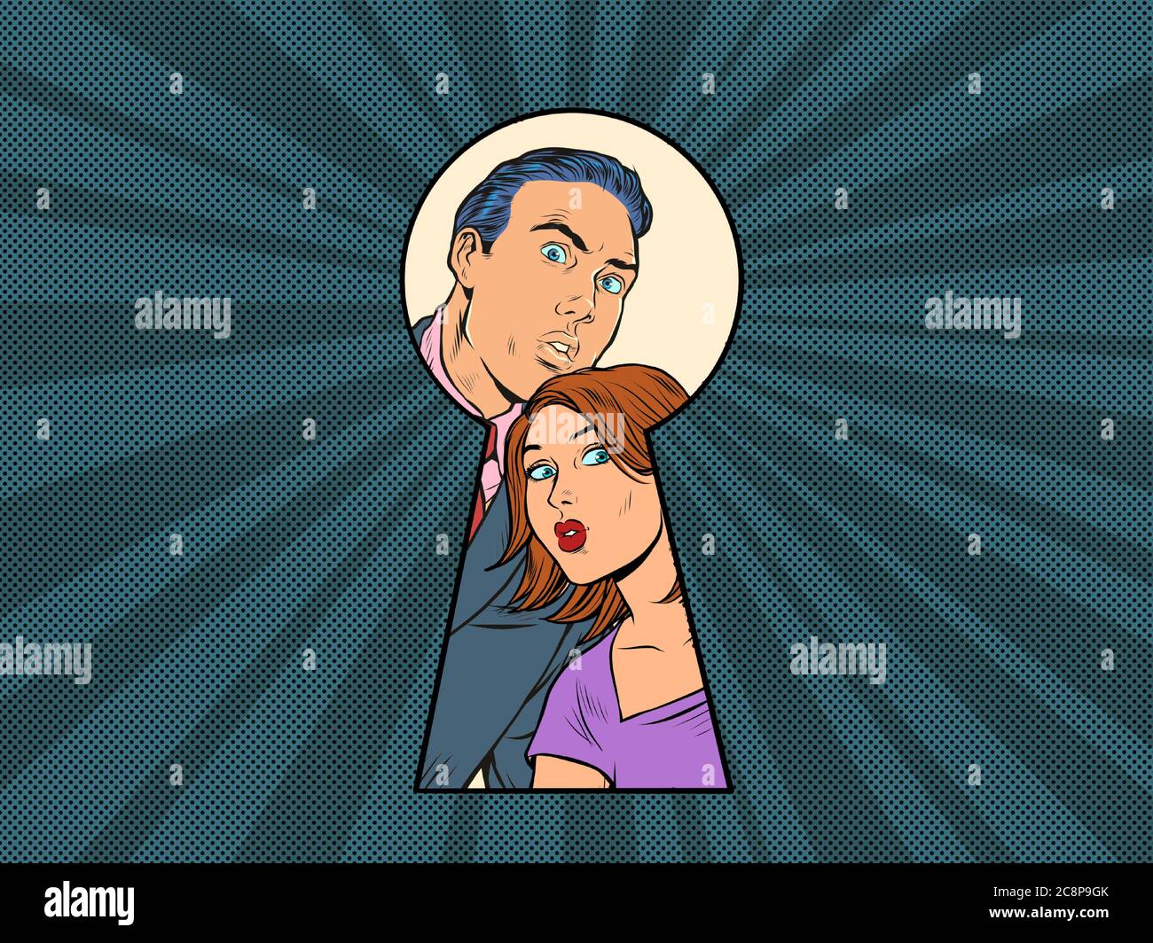 Keyhole peeping un couple dans l'amour ou une famille Illustration de Vecteur