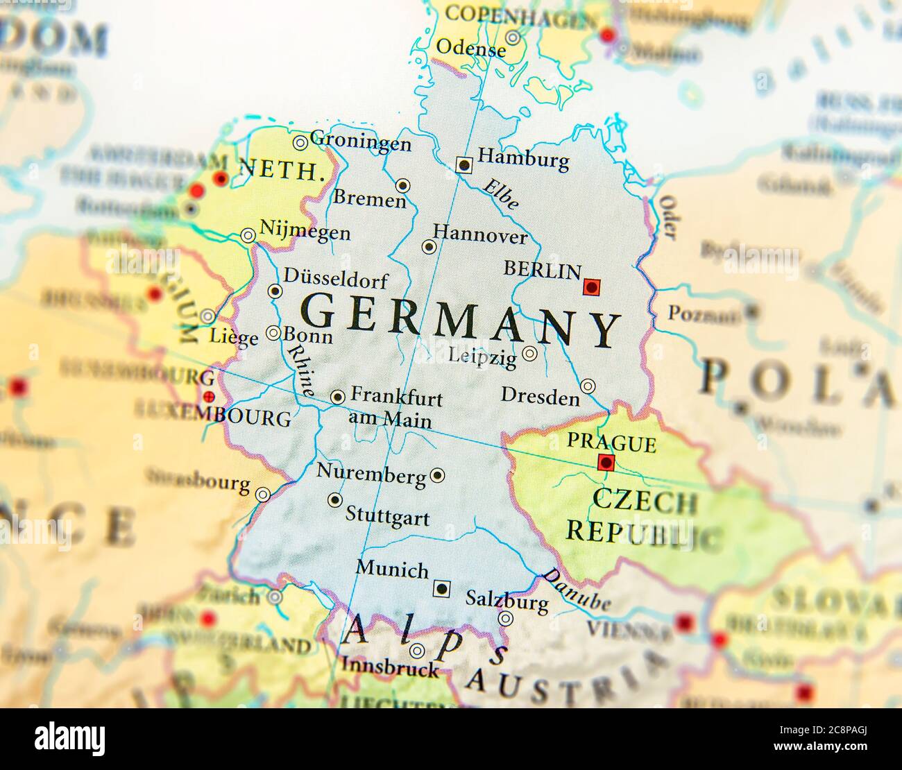 Carte géographique du pays européen Allemagne avec des villes importantes Banque D'Images