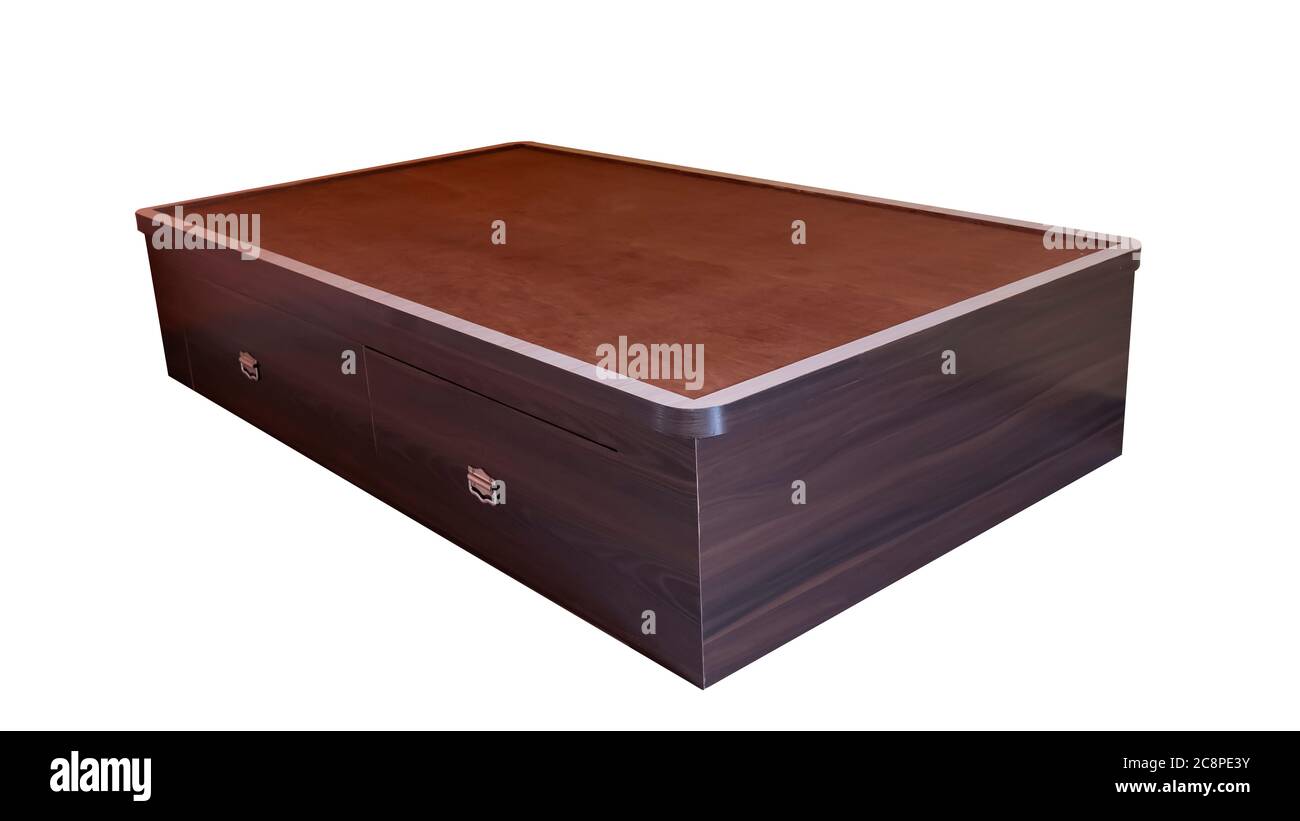un divan en bois avec tiroir de rangement brun mobilier de couleur isolée sur fond blanc Banque D'Images