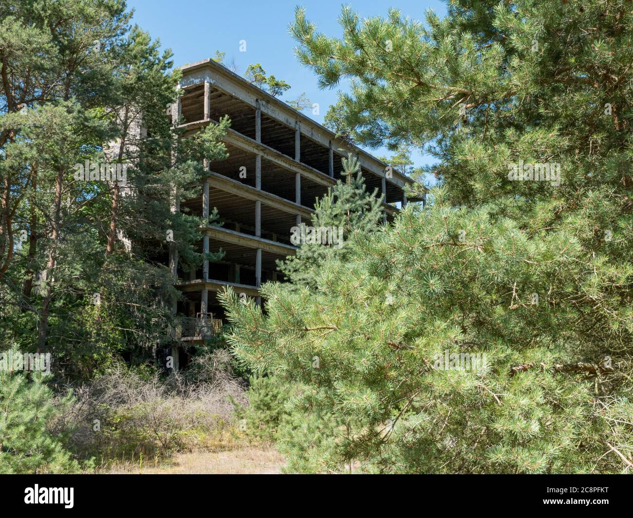 KDF Ruinen von Plora Binz, Kraft durch Freude Seebad, Stahlskelett Stahlbeton ruines nazies à plora le colosse de plora abandonné des bâtiments Banque D'Images