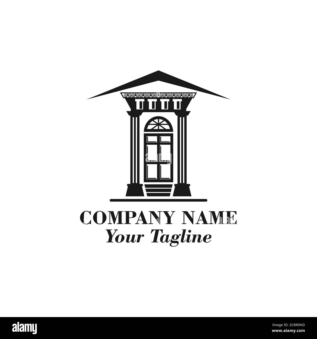 Maison Résumé Immobilier résidentiel logo modèle de conception pour la société. Construction d'une silhouette noire vectorielle sur un arrière-plan blanc Illustration de Vecteur