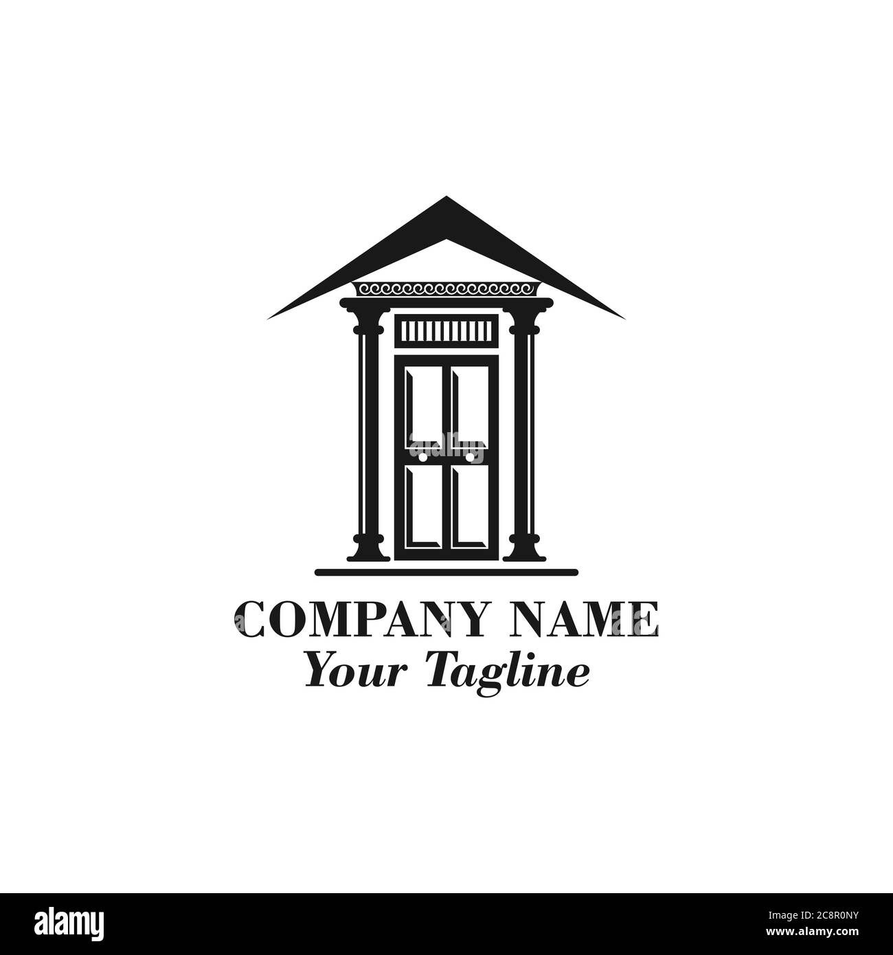 Maison Résumé Immobilier résidentiel logo modèle de conception pour la société. Construction d'une silhouette noire vectorielle sur un arrière-plan blanc Illustration de Vecteur