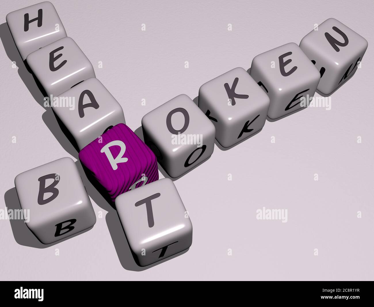 mots croisés de COEUR BRISÉ disposés par des lettres cubes sur un fond  miroir, concept de signification et de présentation. Fond et illustration.  Illustration 3D Photo Stock - Alamy