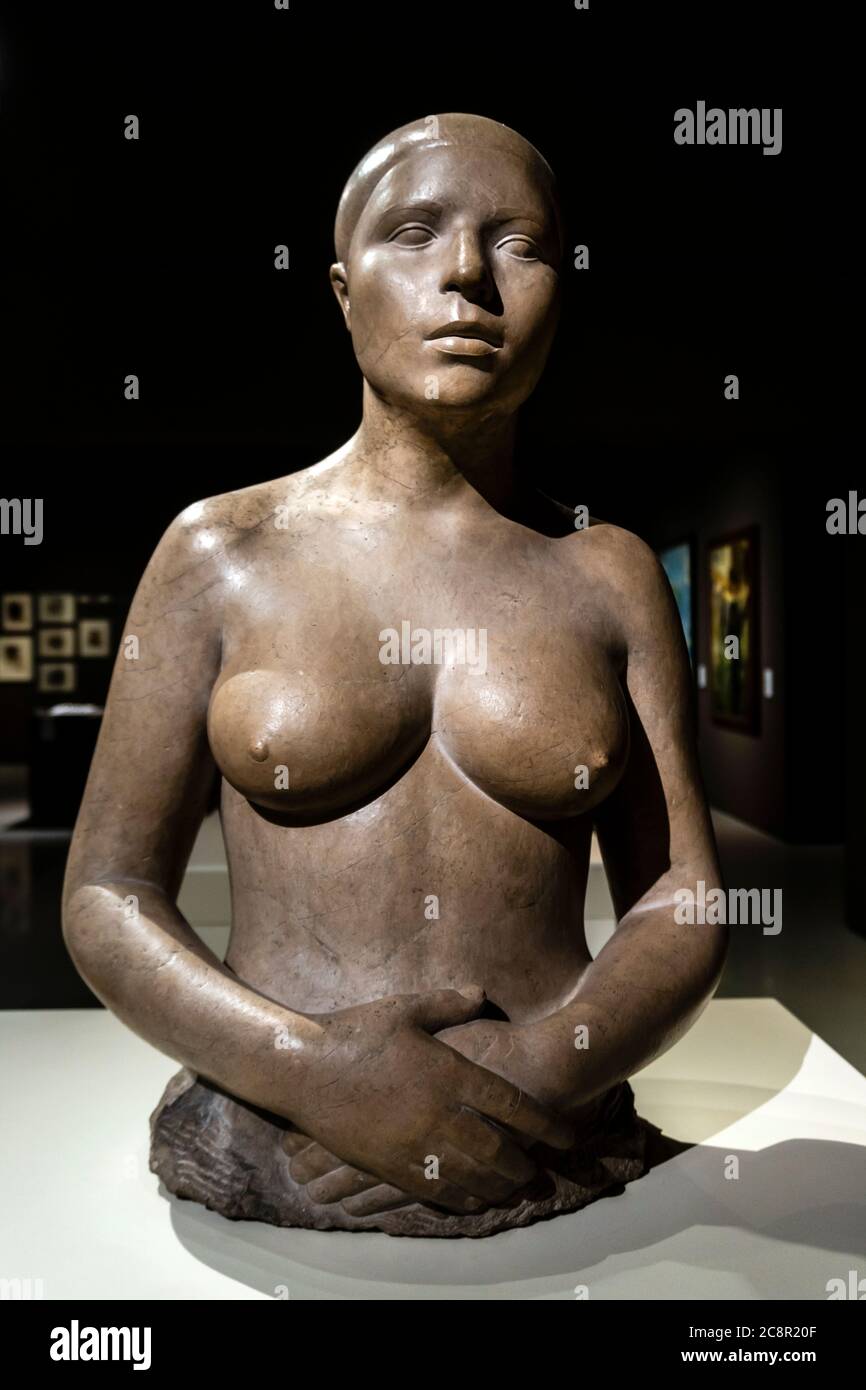 Joan Rebull Carver (Reus 1899 - Barcelone 1981), buste d'une femme (1922), sculpture en pierre. Banque D'Images