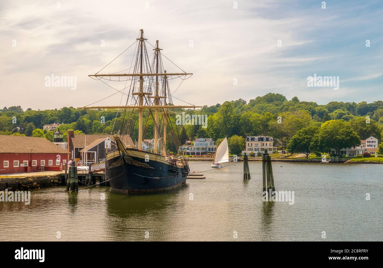 Mystic, Connecticut - 20 juin 2020 : Mystic Seaport, village extérieur recréé du XIXe siècle et musée maritime éducatif à Mystic, Connecticut. BT Banque D'Images