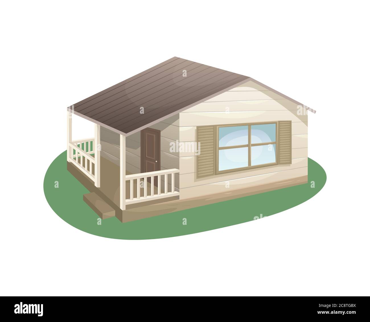 Maison de campagne confortable en bois avec véranda. Boîtier de Suburban. Maison privée. Ferme. Agriculture, agriculture. Illustration de Vecteur