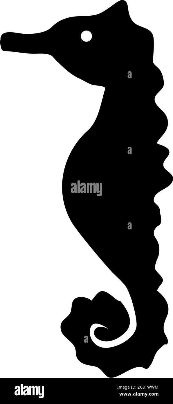 Silhouette de cheval marin, animal sous-marin. Illustration de l'icône vecteur plat. Symbole noir simple sur fond blanc. Silhouette de cheval de mer, animaux marins s Illustration de Vecteur