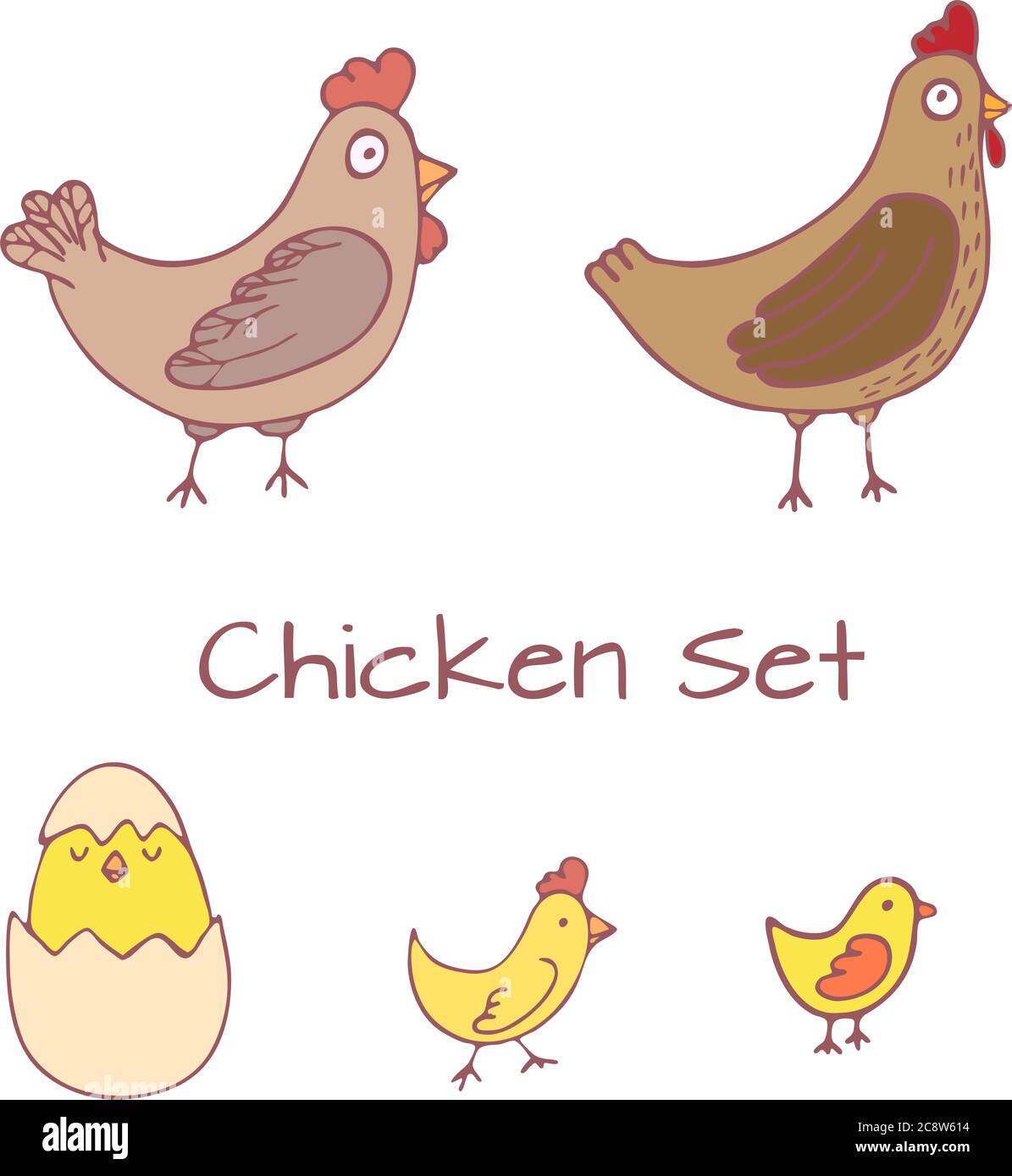 Une clipart de main avec des éléments d'easters - poulet, poule et chiken dans l'œuf, clipart vecteur Illustration de Vecteur