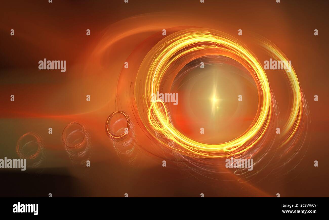 Fractales, disque lumineux abstrait entouré de spirales et d'anneaux répétés Banque D'Images