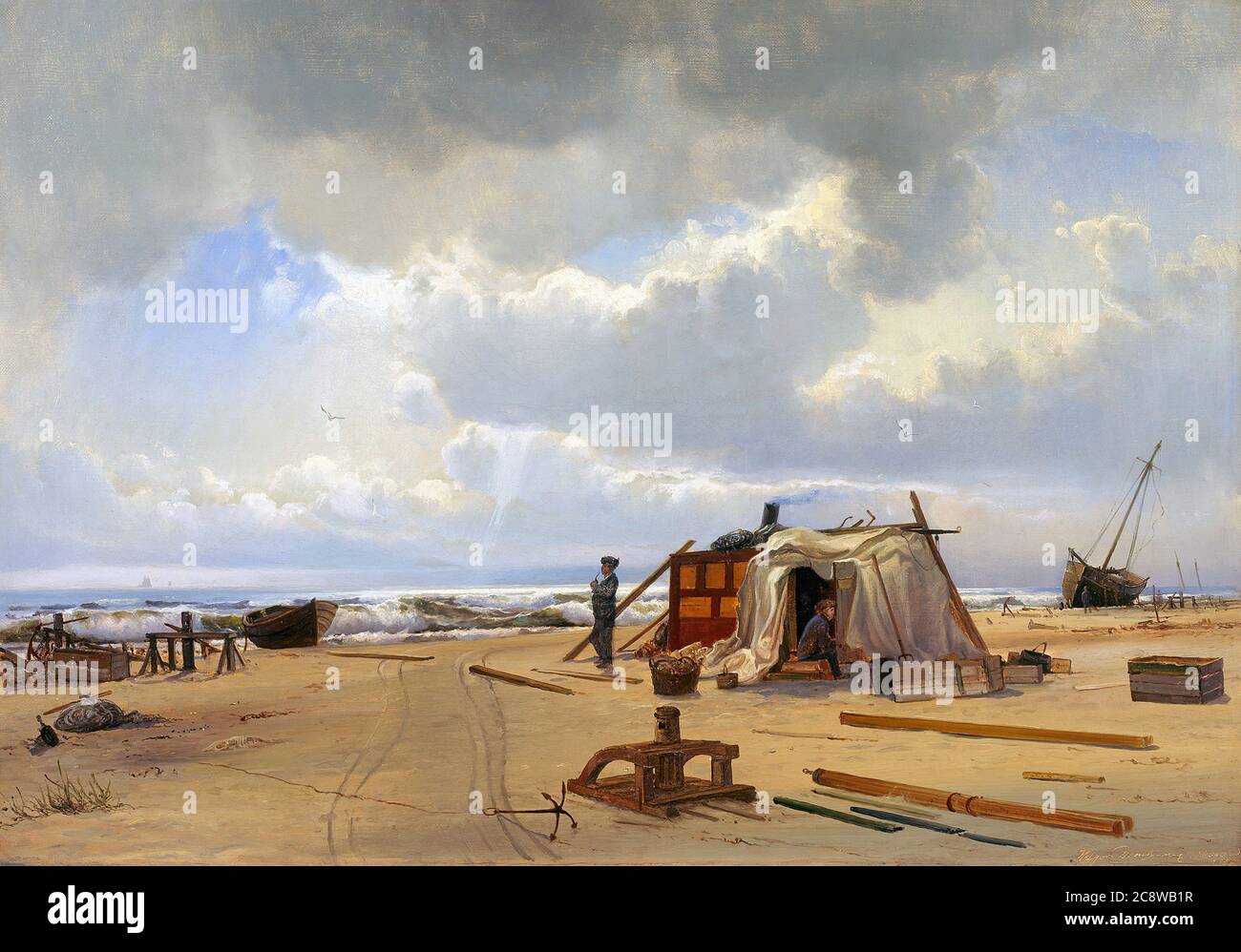 Drachmann Holger - en Vraghytte PÃ¥ Skagen Strand - Ecole danoise - 19ème et début 20ème siècle Banque D'Images