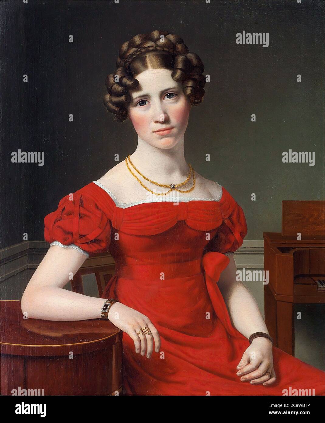 Eckersberg Christoffer Wilhem - Portrait de Louise Christiane Fugl en robe rouge - Ecole danoise - 19ème et début du 20ème siècle Banque D'Images