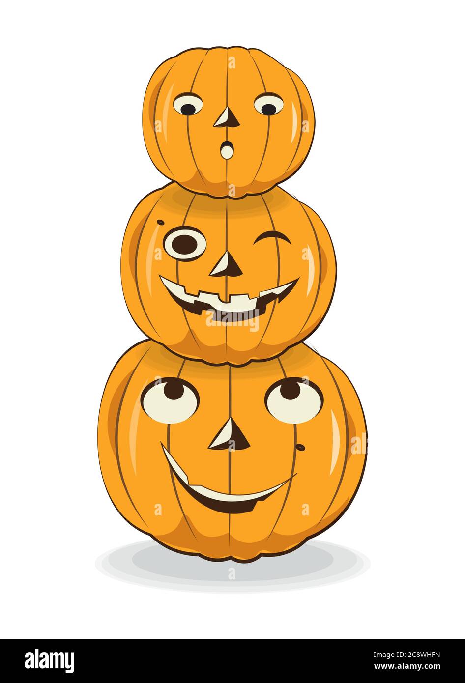 Trois citrouilles d'Halloween amusantes image à la main dessin style dessin animé, pour t-shirt vêtements mode imprimé, carte de vœux holidaygreeting, carte postale. Party Invit Illustration de Vecteur