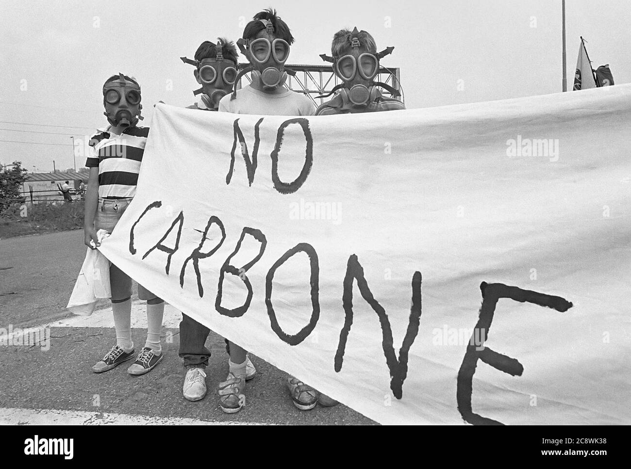 Lombardie, Italie, manifestation contre la centrale au charbon de Tavazzano (juin 1985) Banque D'Images
