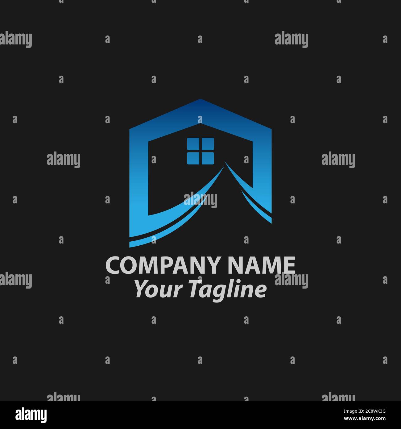 Maison Résumé Immobilier résidentiel logo modèle de conception pour la société. Construction d'une silhouette vectorielle sur un arrière-plan noir Illustration de Vecteur