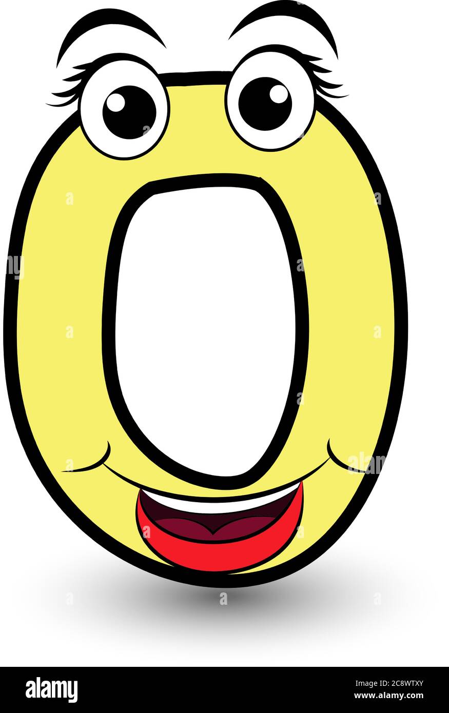 Drôle dessin main dessin animé stylisé police coloré lettre O avec visage souriant vecteur alphabet illustration isolée sur blanc. Bon pour les enfants apprenant activi Illustration de Vecteur
