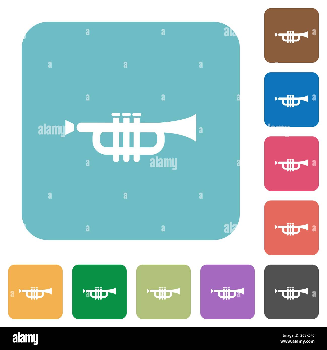 Icônes de trompette plate sur fond carré arrondi. Illustration de Vecteur