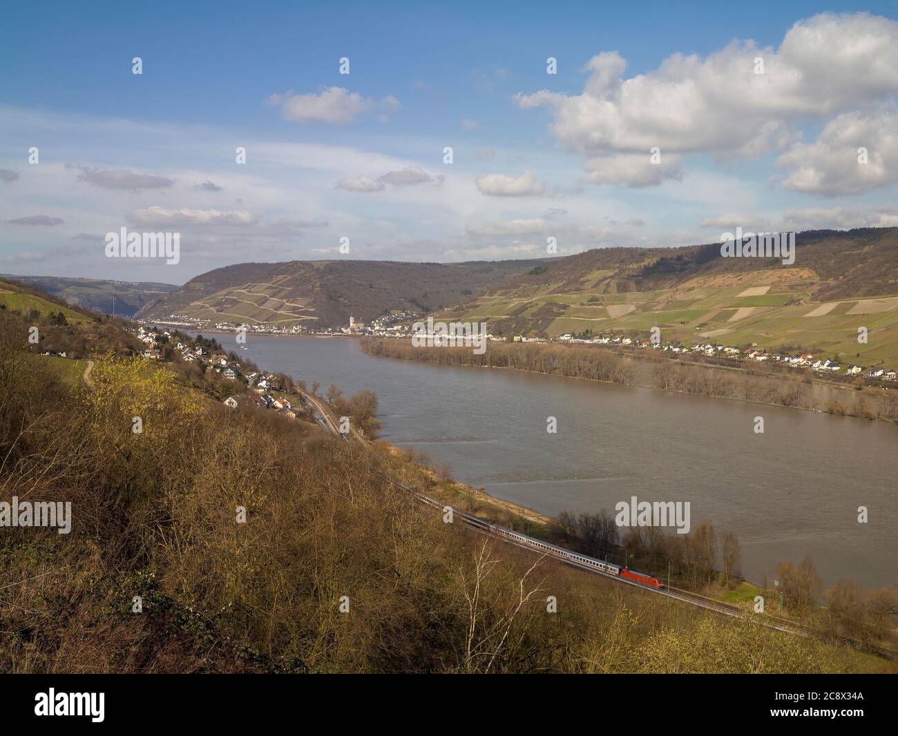 Vue sur la vallée du Rhin avec la ville de Lorch dans la distance Banque D'Images