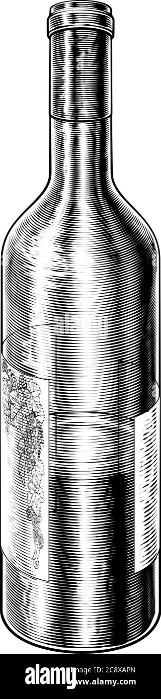 Bouteille de vin style rétro Vintage Woodcut Etching Illustration de Vecteur Bouteille de vin style rétro Vintage Woodcut Etching Illustration de Vecteur