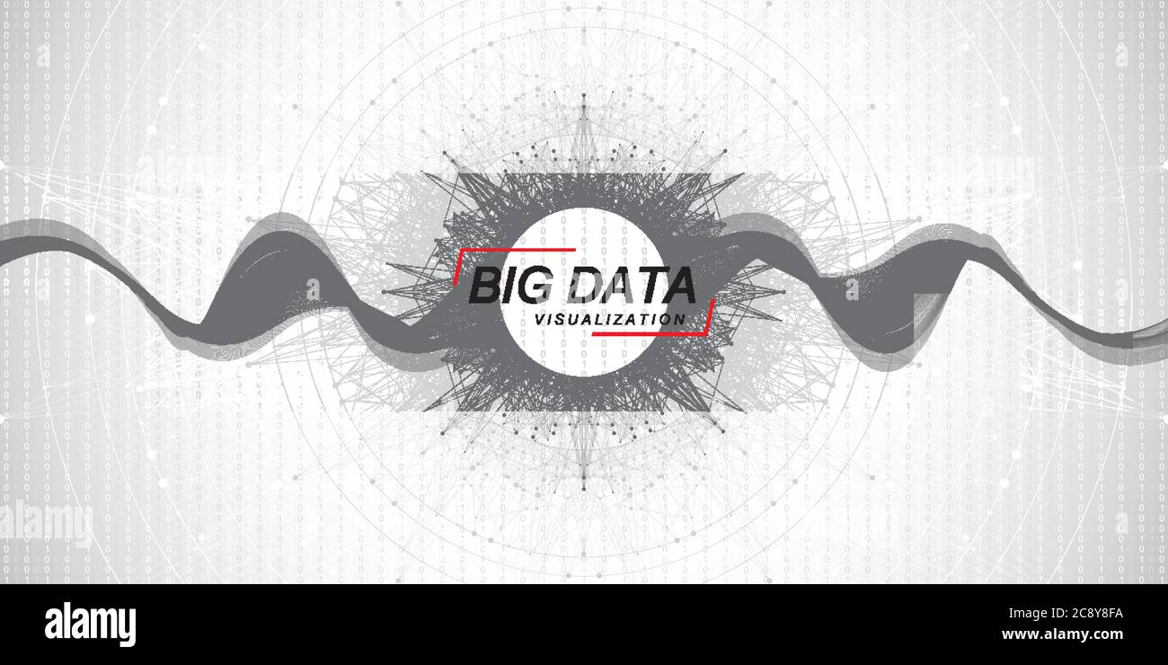 Visualisation des Big Data. Algorithmes d'apprentissage de machines Big Data. Visualisation de la matrice de données. Complexité des points de flux de la courbe grille fractale. Analyse futuriste Illustration de Vecteur