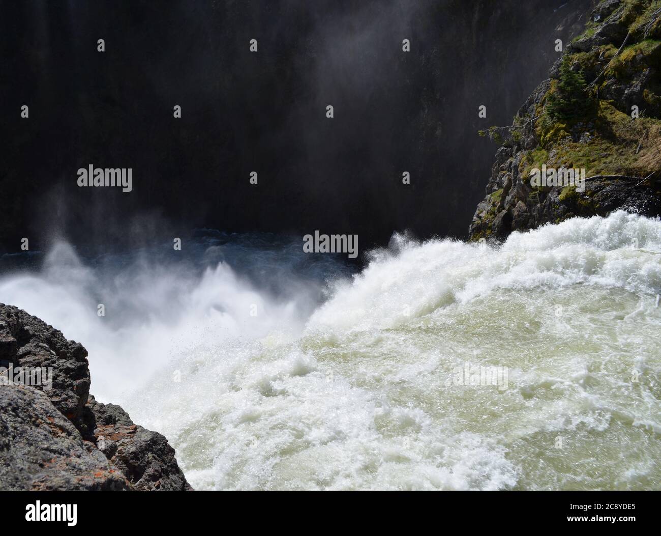 Fin du printemps dans le parc national de Yellowstone : vue sur les chutes de Yellowstone supérieur sur la rivière Yellowstone depuis Brink Banque D'Images