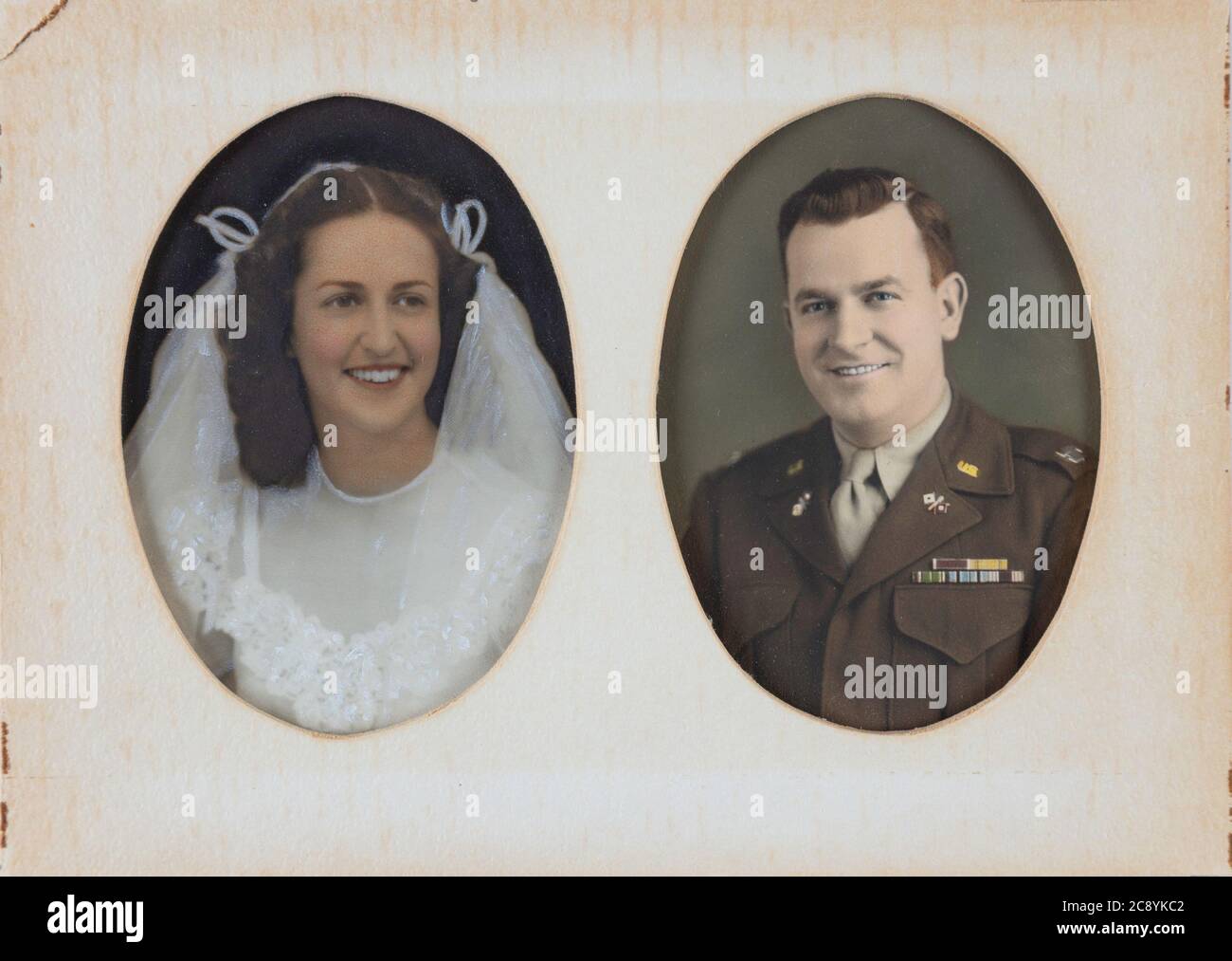 Portraits millésimés d'une mariée et d'un marié, États-Unis Banque D'Images