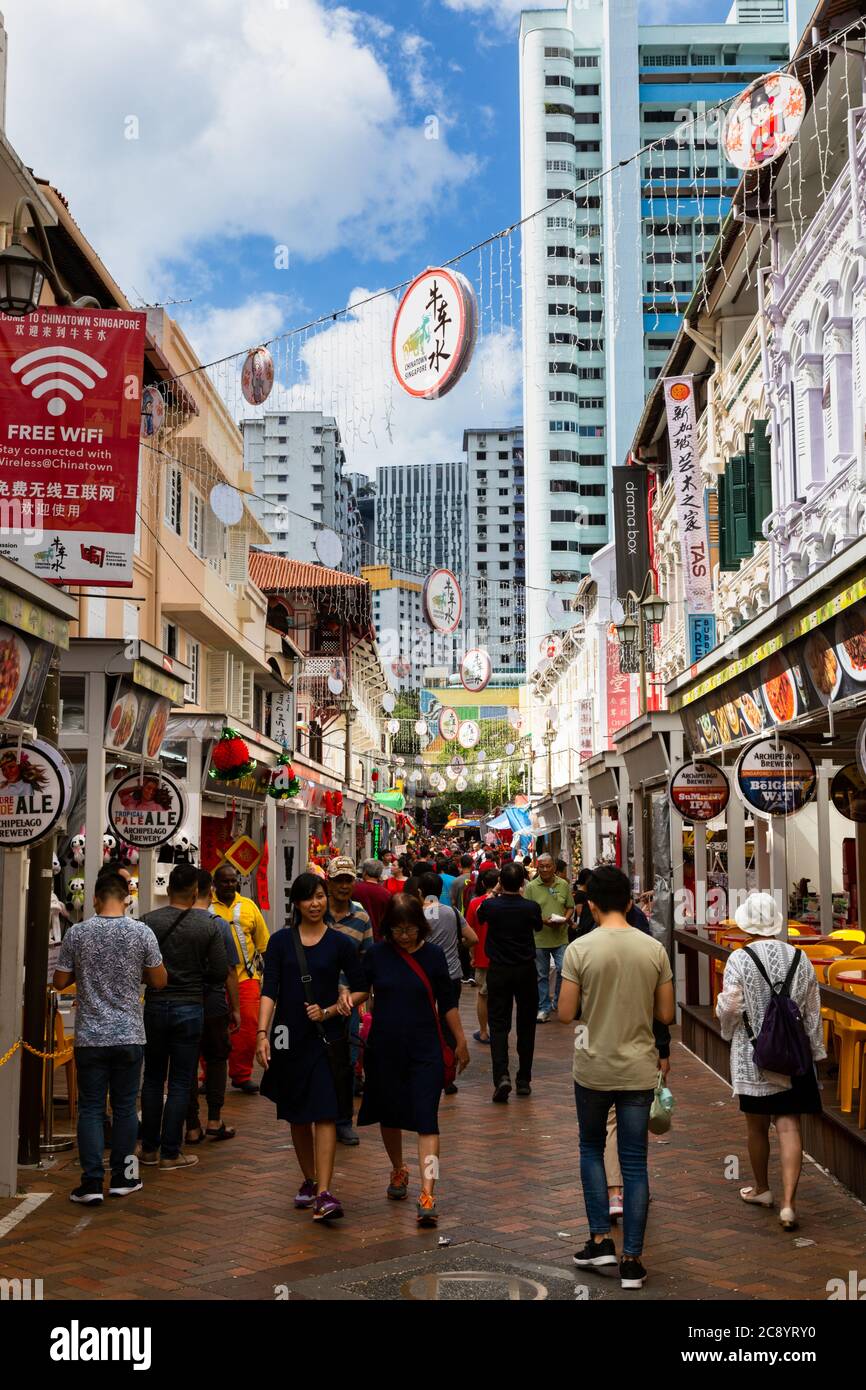 Rue à Chinatown, Singapour, pendant le nouvel an chinois 2019 Banque D'Images