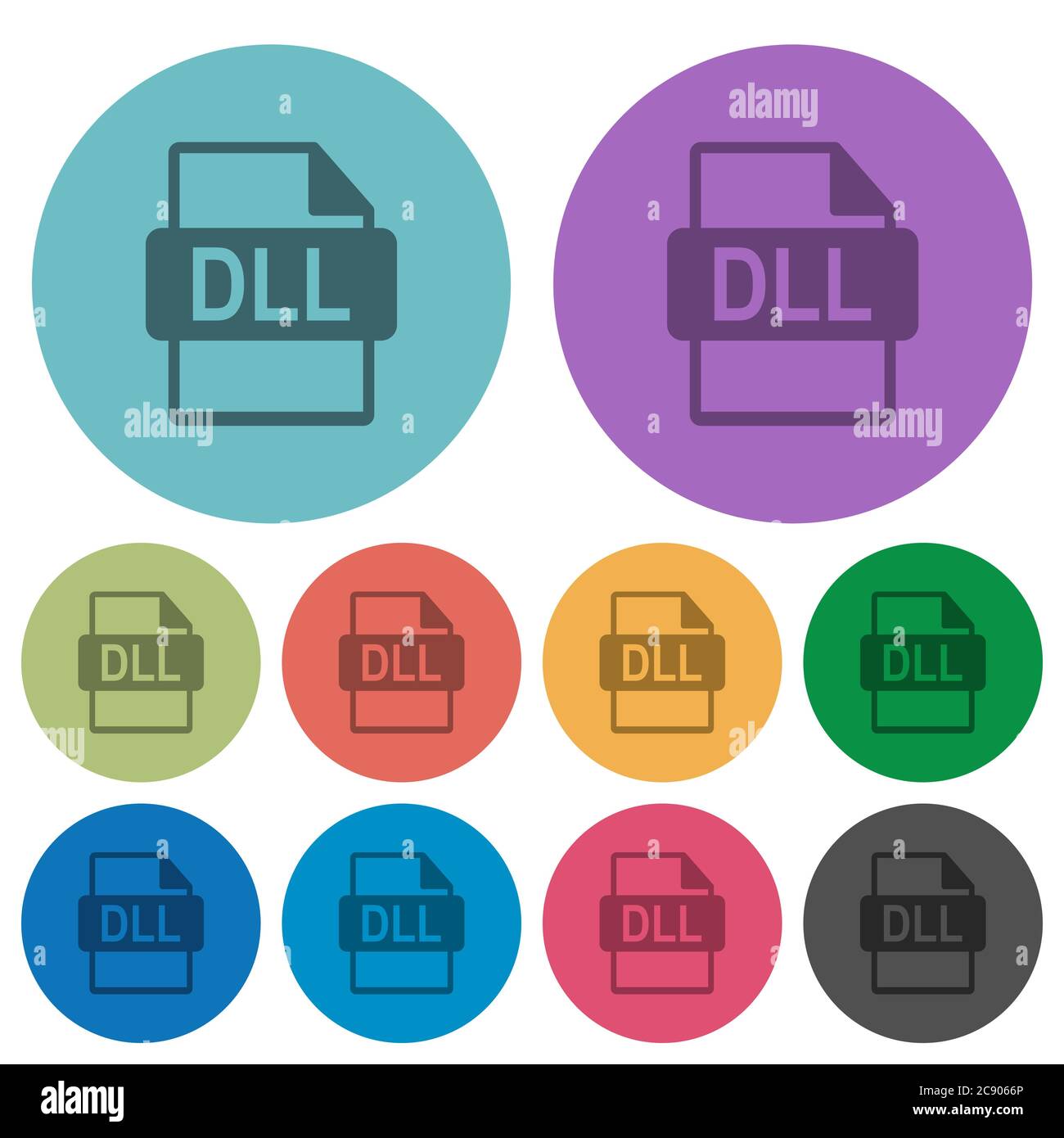 Icônes plates de format DE fichier DLL sur fond rond en couleur. Illustration de Vecteur