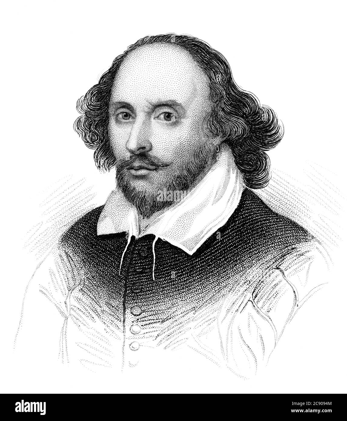 Un portrait d'illustration vintage gravé du dramaturge élisabéthain William Shakespeare de Stratford-upon-Avon, tiré d'un livre victorien daté de 1847 t. Banque D'Images