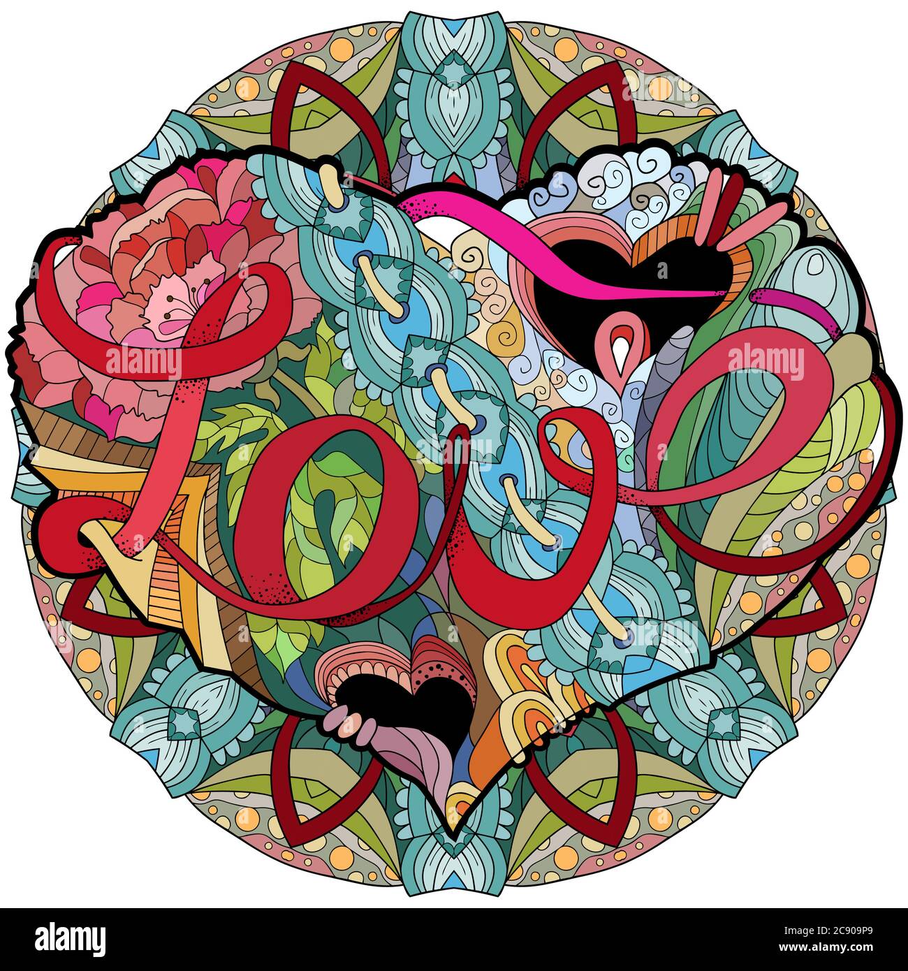 Cœur vectoriel avec mandala. Design artistique peint à la main. Illustration de Vecteur