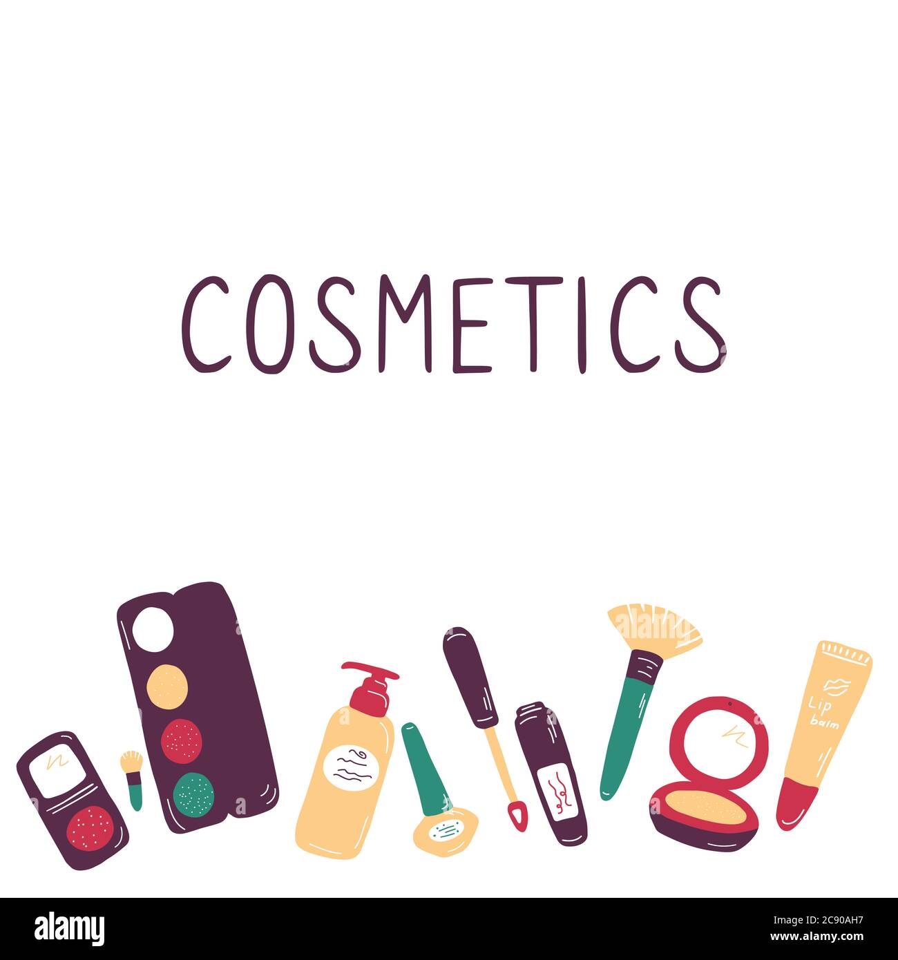 Collection de kits professionnels pour maquilleur et salon de beauté. Arrière-plan de l'esquisse de beauté. Illustration de la mode et de la cosmétique. Un plat à la main Illustration de Vecteur