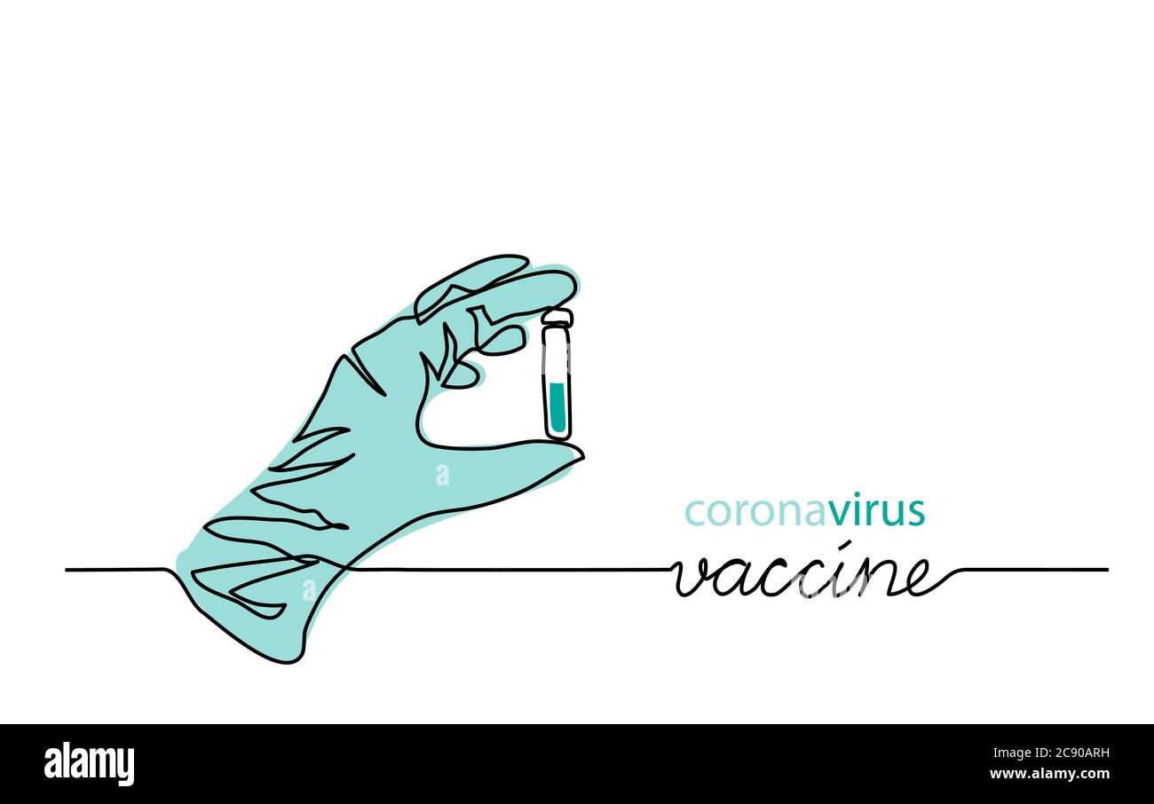 Vaccin contre le coronavirus. Bannière web vectorielle simple, illustration, arrière-plan. Un dessin continu avec lettrage du vaccin Illustration de Vecteur