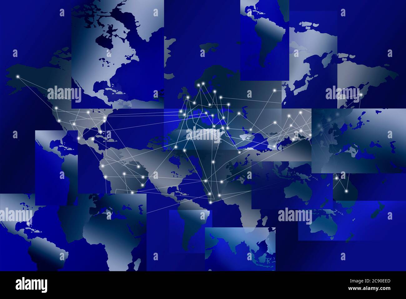 Carte du monde fragmentée avec grille de réseau mondial Banque D'Images