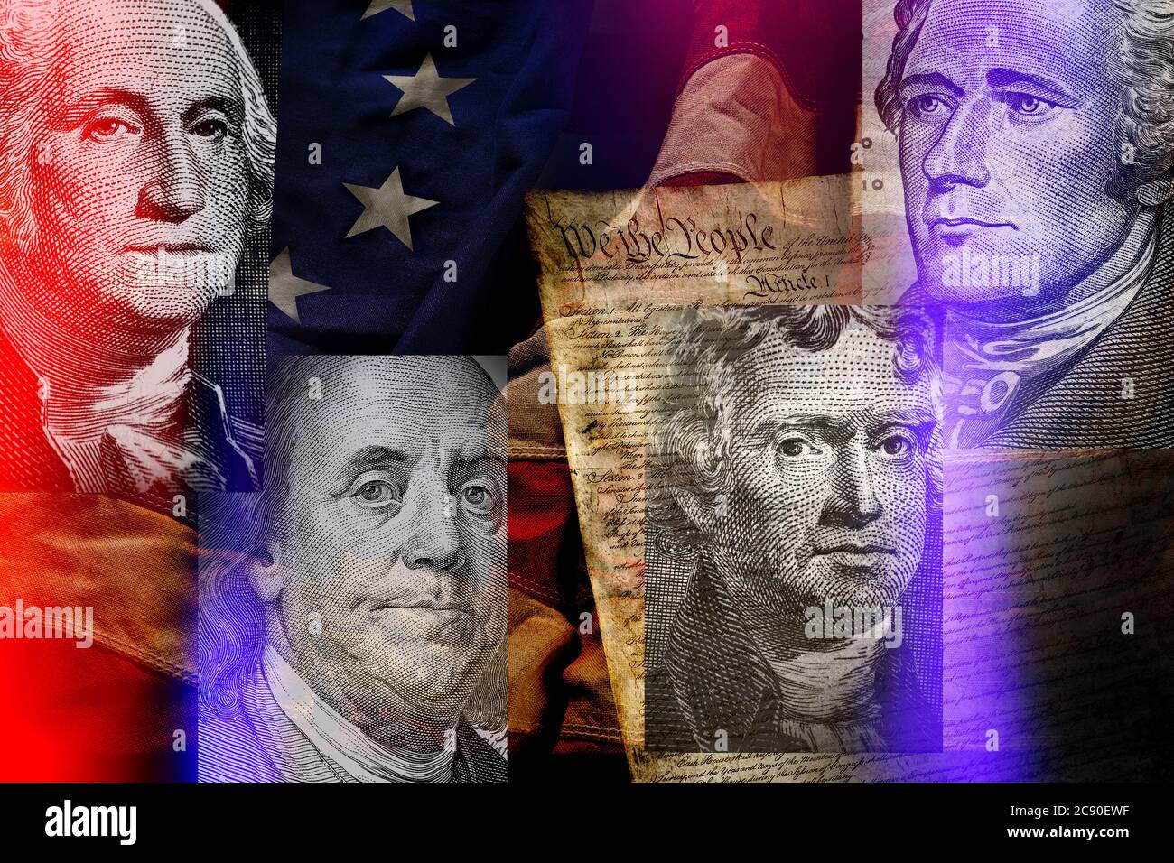 Les présidents américains contre le drapeau américain Banque D'Images