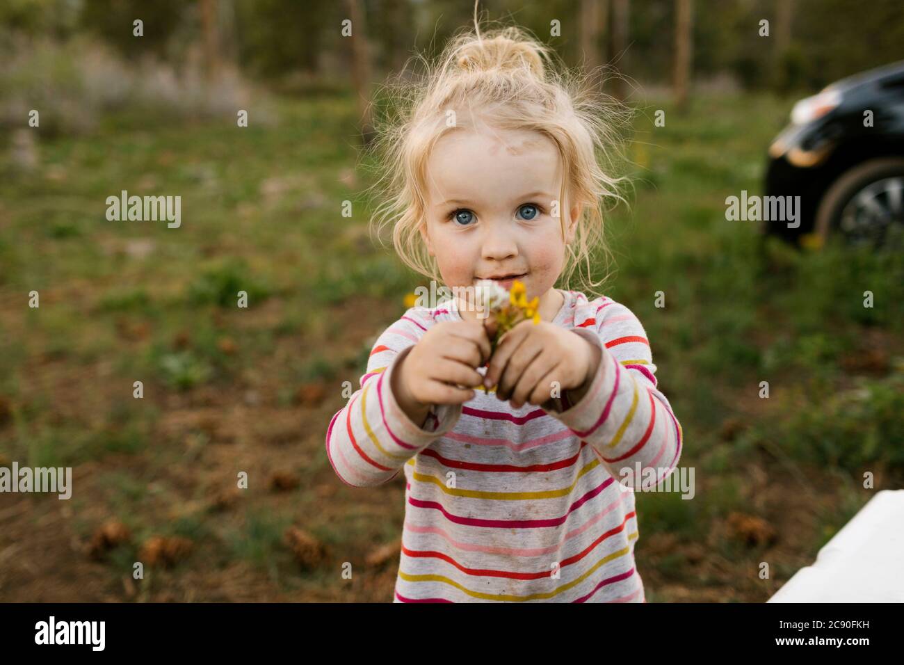 Portrait de fille (2-3) tenant des fleurs Banque D'Images