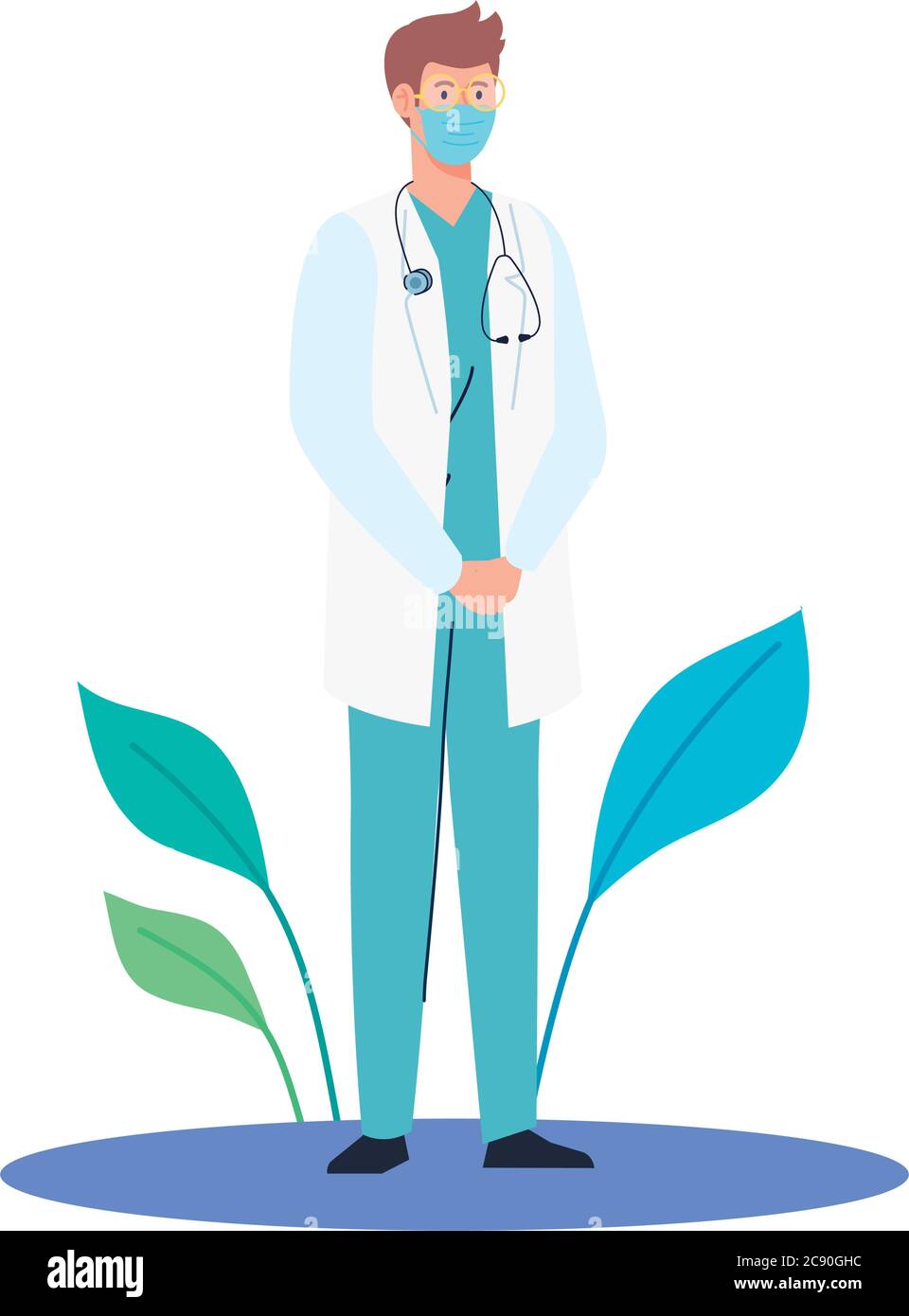 médecin portant un masque médical à l'extérieur, pendant le coronavirus covid 19 Illustration de Vecteur