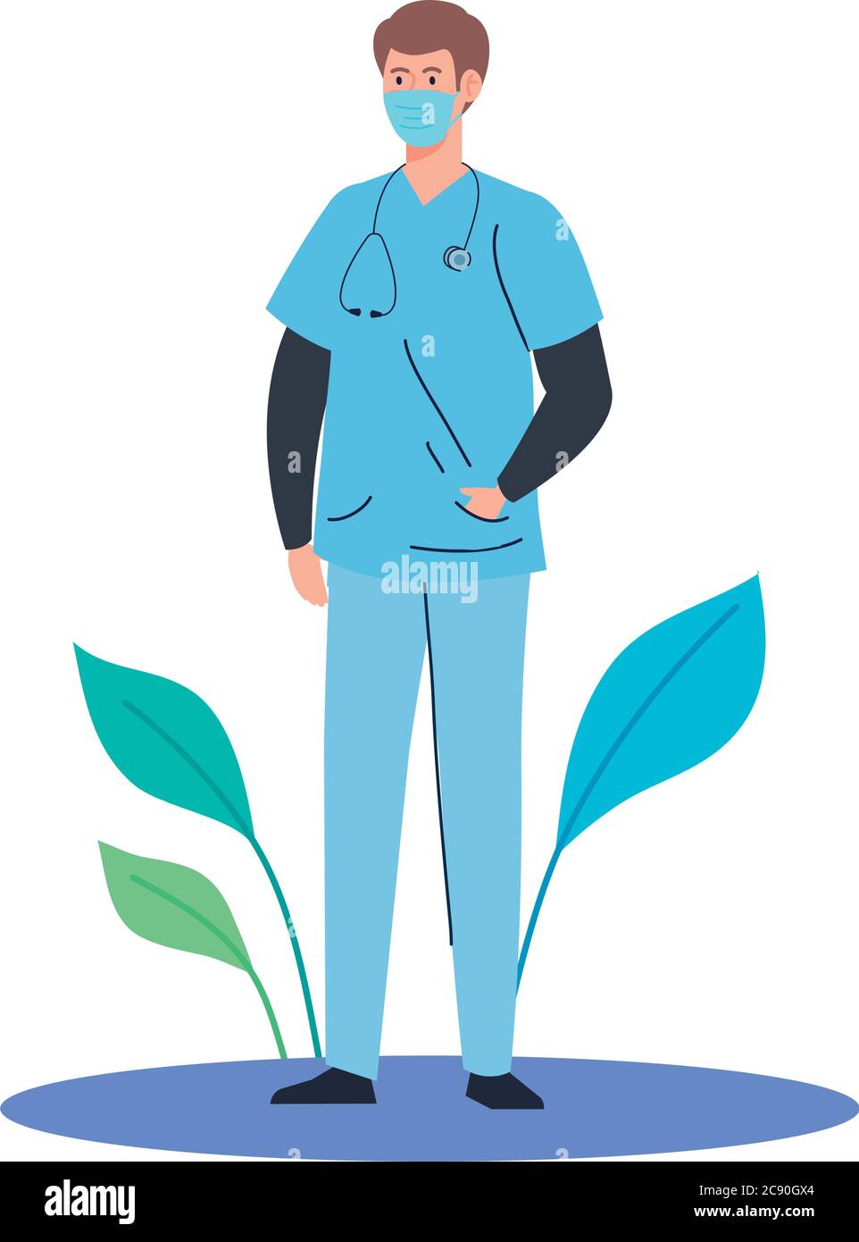 médecin portant un masque médical à l'extérieur, pendant le coronavirus covid 19 Illustration de Vecteur